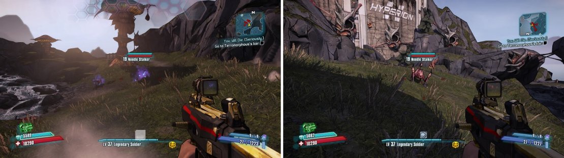 As long as Stalkers have their shield, they can cloak themselves (left), and will usually only appear when attacking (right).