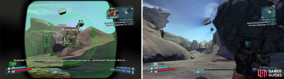 Bullymong Slingers will sit back and toss rocks at you, so they are ideal for the third objective.