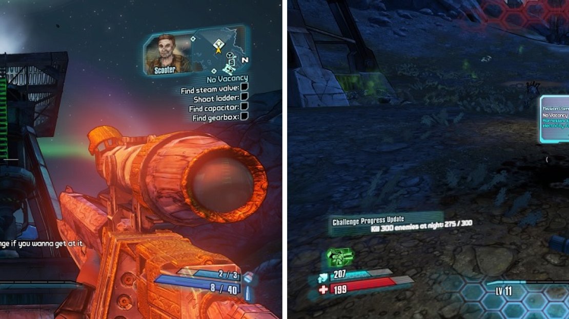 Shoot down the ladder to reach the one piece (left), while another will drop after killing some Skags (right).