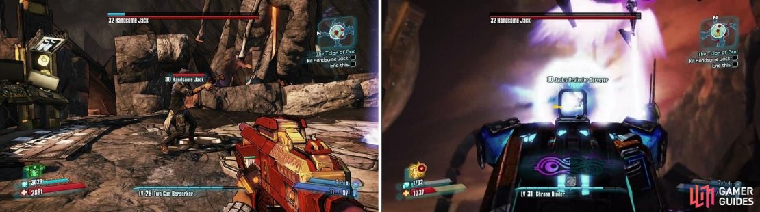 Jack&rsquo;s clones are fairly weak and should be saved for Second Winds (left). His personal Surveyor will put a shield (right) around him, making it so he can&rsquo;t be damaged.