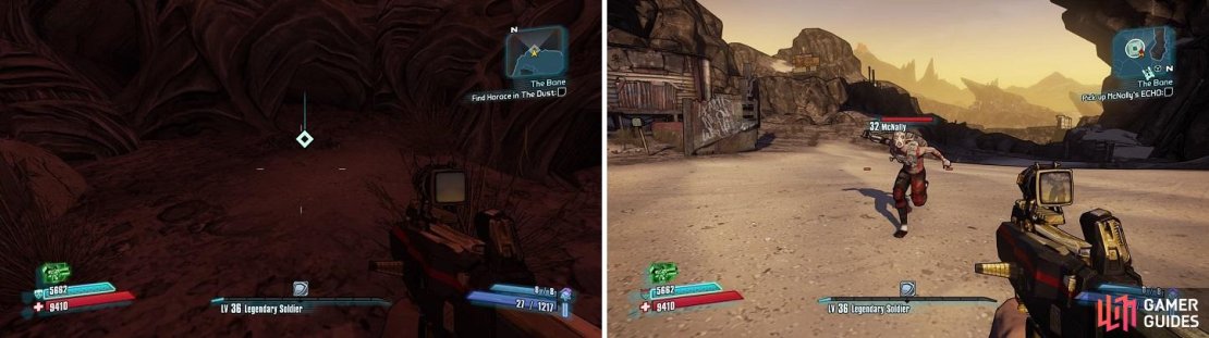 The ECHO from Horace is in plain sight (left). McNally is a Psycho and will attack you (right).