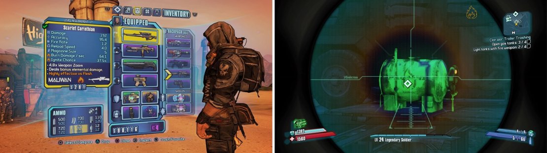 You’ll need a fire-elemental weapon (left) in order to ignite the gas tanks (right).