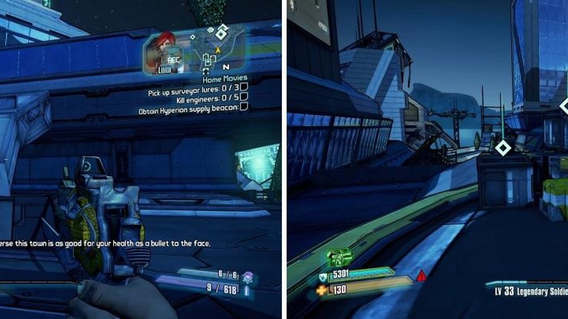 You can use the slanted pillars (left) to get on top of the roof, where you’ll find the surveyor lures (right).