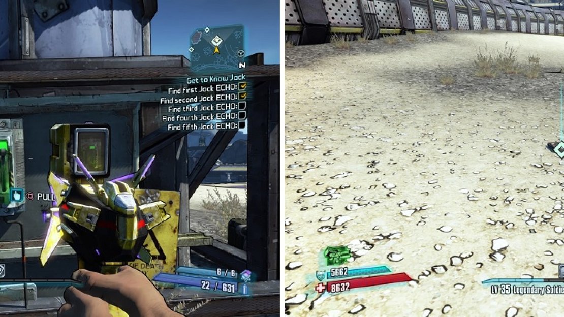 Pull the switch (left) to make a Rakk fly off with the ECHO, so you’ll need to shoot it down to retrieve it (right).