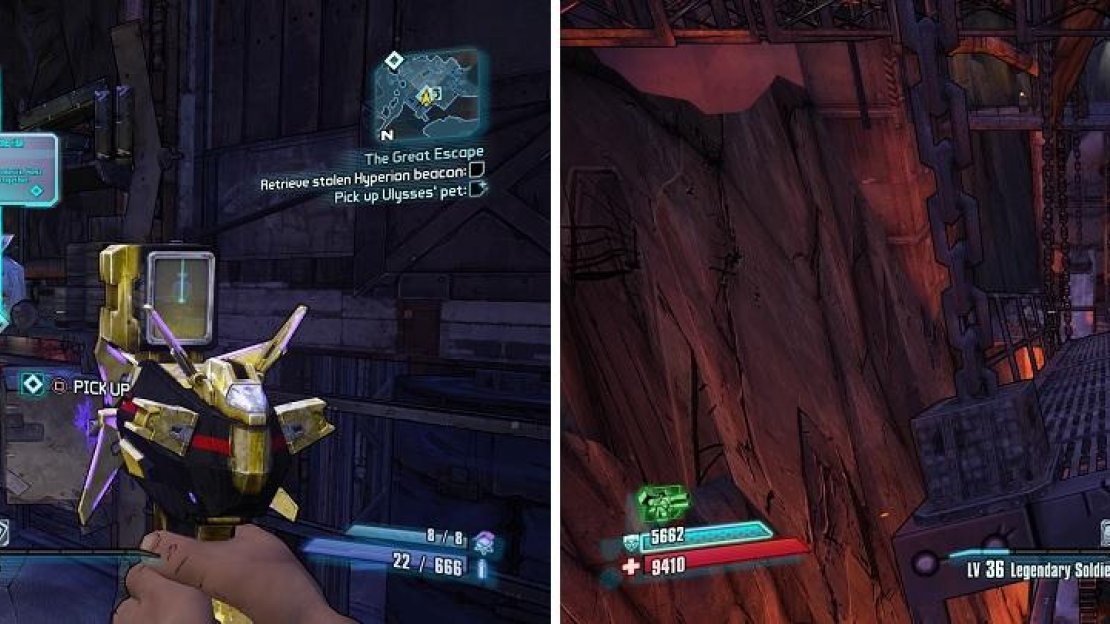 Ulysses’ pet (left) can be found on a shelf. The supply beacon is found in a lower area in the underground section (right).