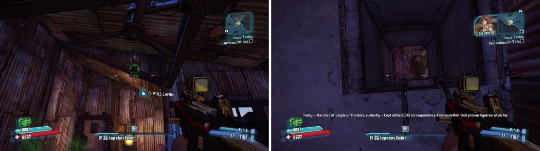 Pull the chain on the ceiling fan (left) to open the door to TK Baha&rsquo;s secret lab (right).