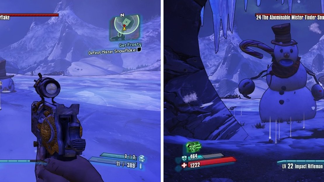 Snowflake is invincible when he’s underground (left). The cave where you dropped into the arena (right) makes for a nice, safe haven.