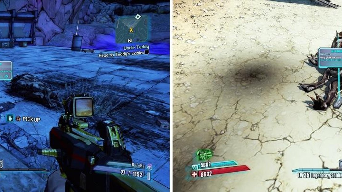You can start the mission by checking the ECHO that randomly drops from a Skag (left). The gun parts also randomly drop Skags (right).