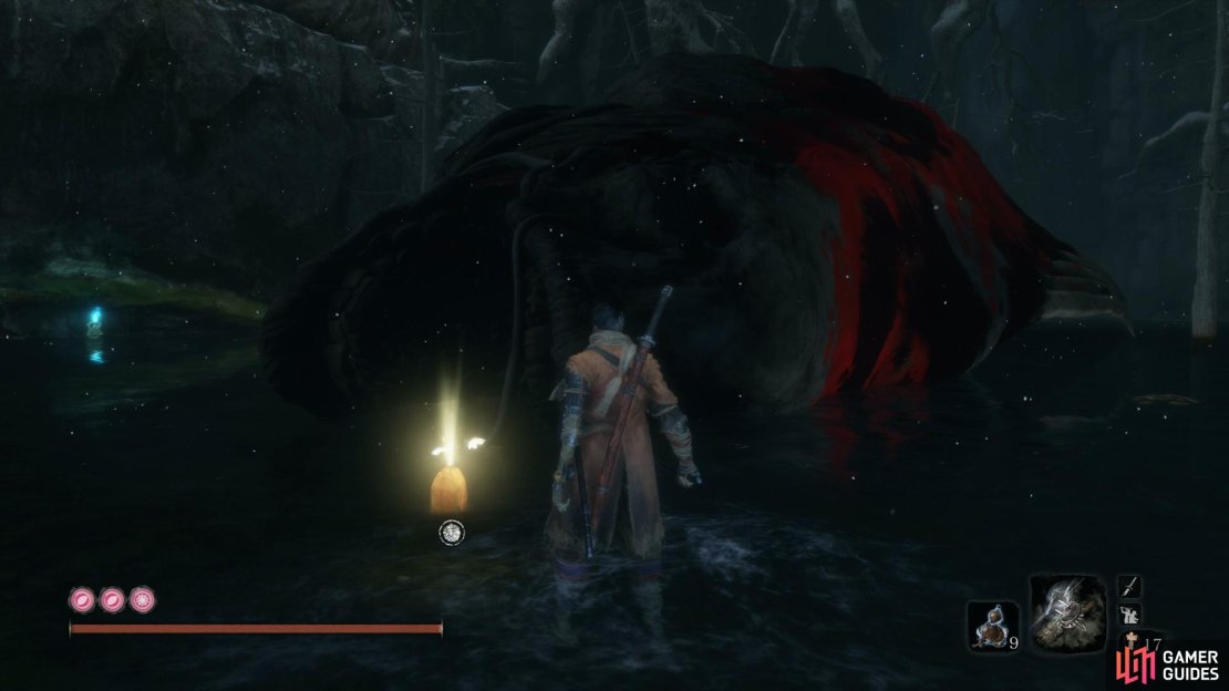 You’ll find the remains of the Great Colored Carp where the Guardian Ape resided.