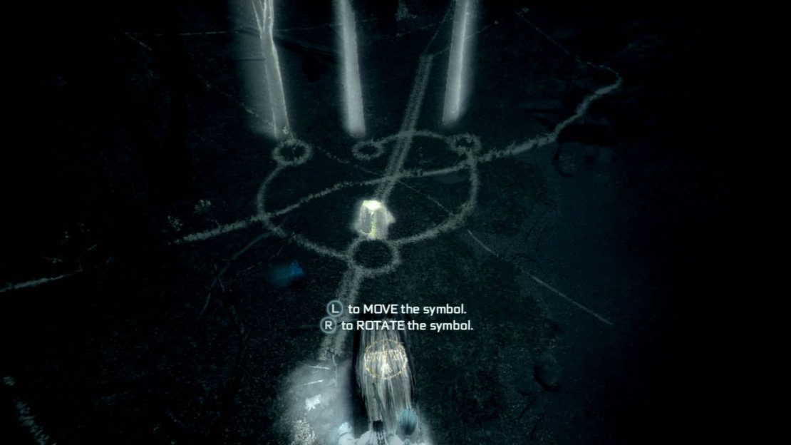 Here are the four locations we need to visit to find the runes: - At the top of the tree in the Southwest corner. - On top of the pile of rocks in the water at the north end. - At the top of the burned tree at the North-East side of the island. - On top of the rocky cave to the West of the burned tree. After we have aligned all of the lines, the puzzle timer will stop and a short scene will play. make your way to the centre of the island. You will be attacked by three wolves. Kill them all - if you have trouble with the button prompt sequences (I sure did!), climb one of the trees nearby and air assassinate the wolves one at a time. Once the wolves are dead, examine the clue in the search area. Following the scene, shoot the explosive barrels and drop down the hole that opens up into the water at the bottom.