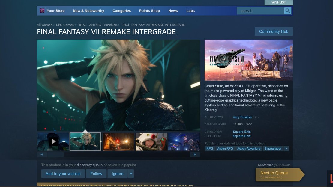 Final Fantasy VII Remake released for Steam on June 17th, 2022.