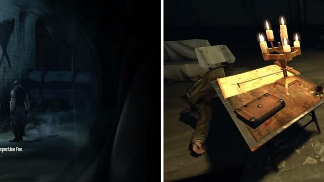 Beat up the two thugs harassing Griff (left), then go inside the building to find the Bone Charm on a table on the second floor (right).