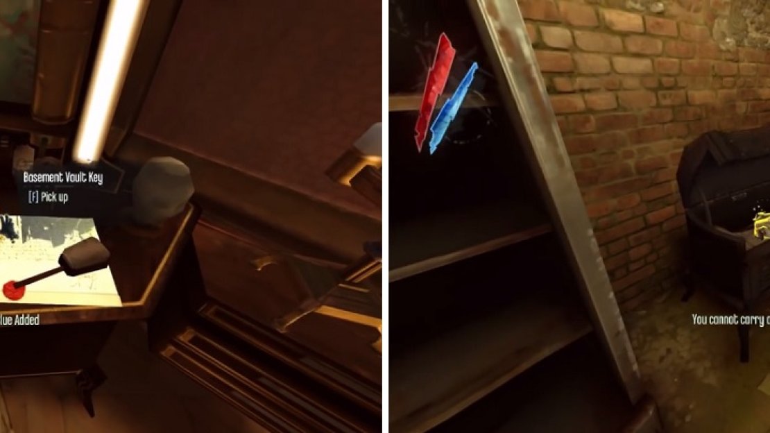 The key to the basement vault is randomly in one of the three Boyles’ bedrooms upstairs (left). Once you have it, the Rune will be in the chest in the room (right).
