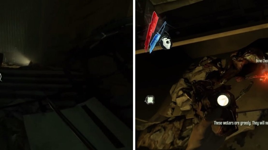 Find the dead end with a large doorway with iron bars (left) and look inside an overturned cart for the Bone Charm (right).