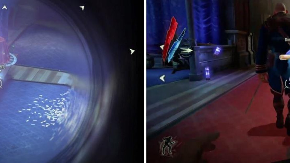 You will find the clues that reveal your foe randomly placed across the map (left). On Expert, though, they are are on the waists of the people (right).