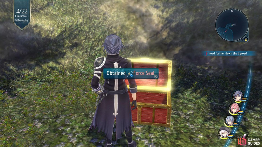 Keep to left side of the path and you’ll find a Chest that contains a Force Seal