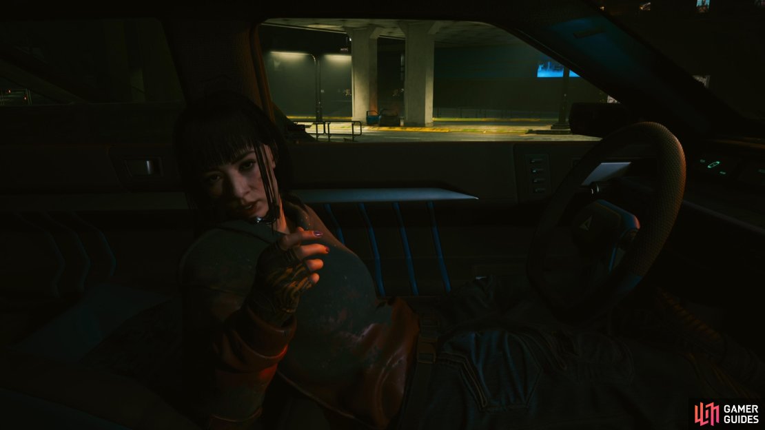 Hide in the car with Stella until she brings you up to speed on the situation.