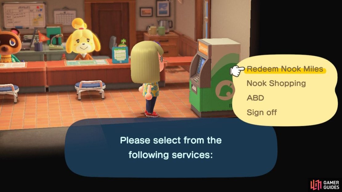 Choose “Redeem Nook Miles” and scroll down to find the right option.