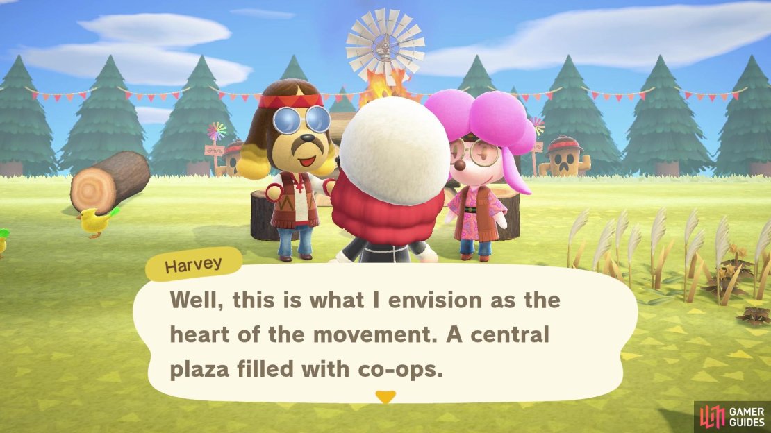 Harv wants to build a plaza of shops on his island.