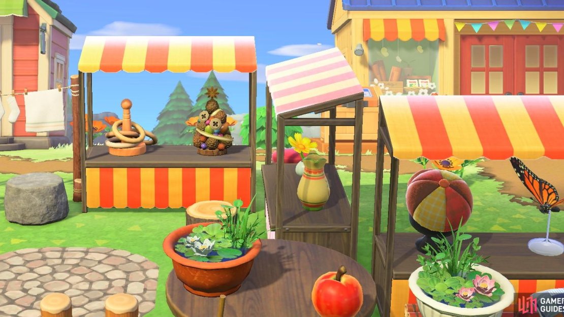 The tree’s bounty collection requires the seasonal pinecone and acorn materials.