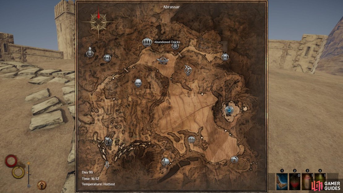 The location of the Abandoned Docks, north west of Levant in the region of Abrassar.