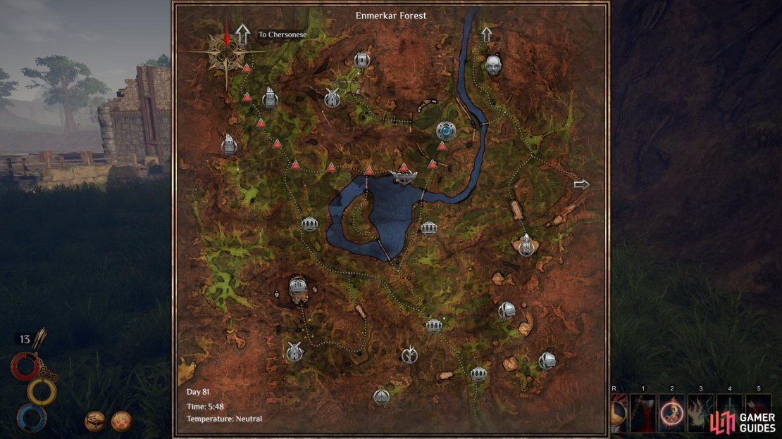 Take the road north west from Berg into the region of Chersonese, as marked by red triangles on the map here.