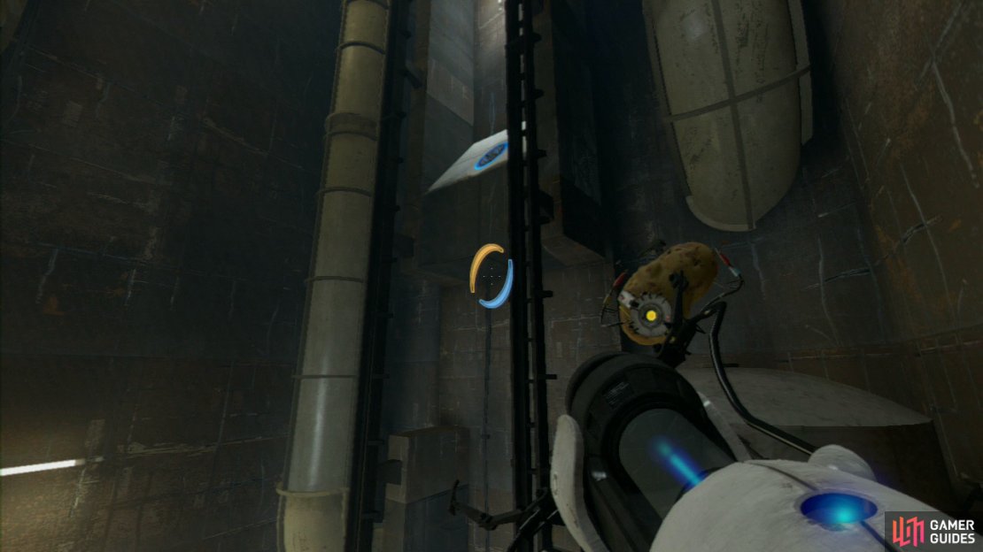 Once again drop through the portal in the elevator and you&rsquo;ll come out of the portal on the angled wall and straight into the exit door!