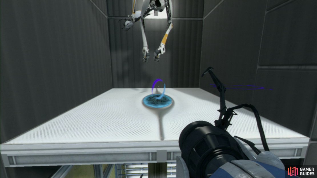 Player 1: Set your portals to the right of the two tall wall indents straight ahead (so you once again set up an &lsquo;infinite portal&rsquo;).