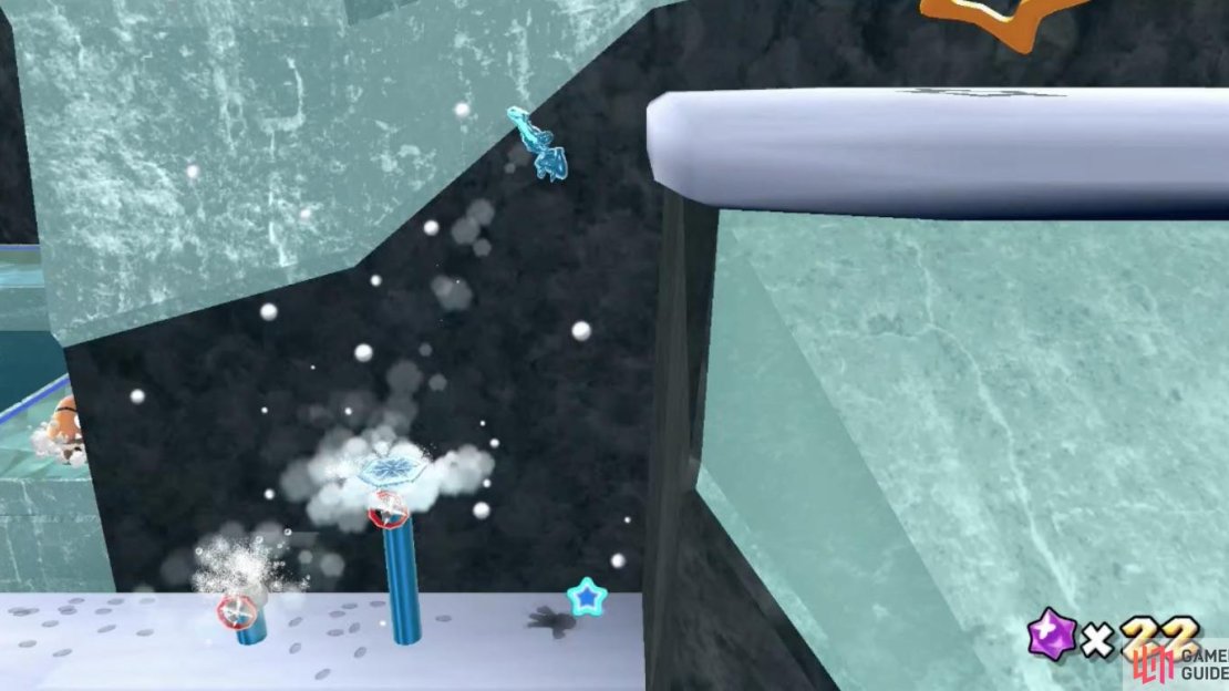 You’re going to have to triple jump using the water spouts to get high enough to reach the Sling Star.