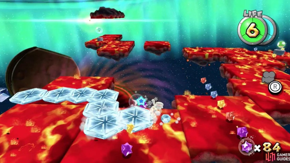 As Ice Mario you can skate on the lava without being damaged!