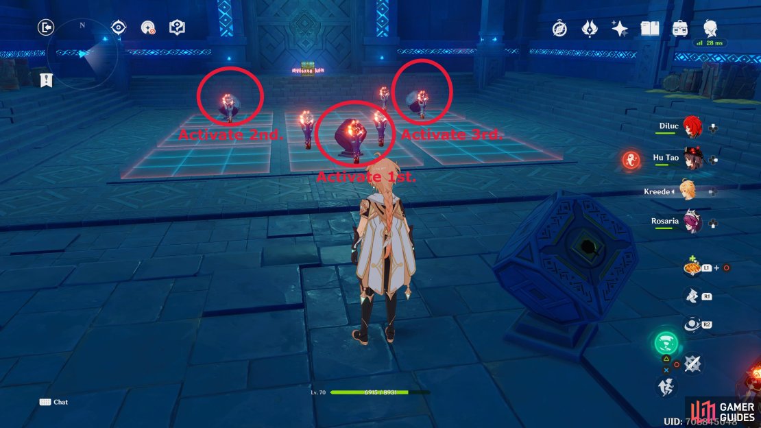 Completing this puzzle correctly will reward you with an achievement. You&rsquo;ll want to activate the devices shown in the order shown in this image.
