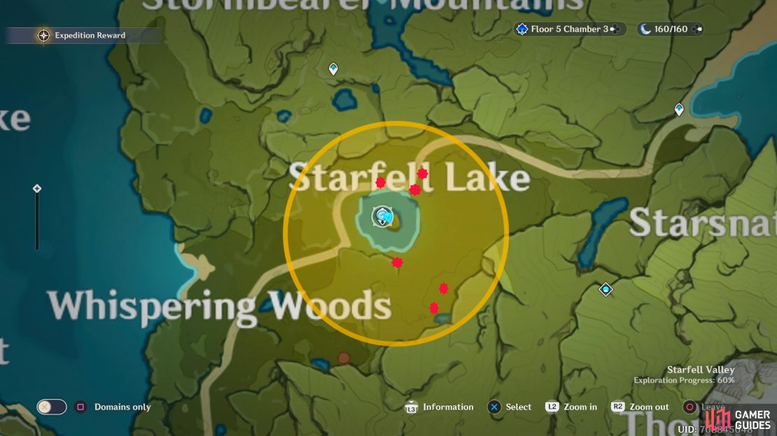 The Treasures can be found where the red dots are on this map.