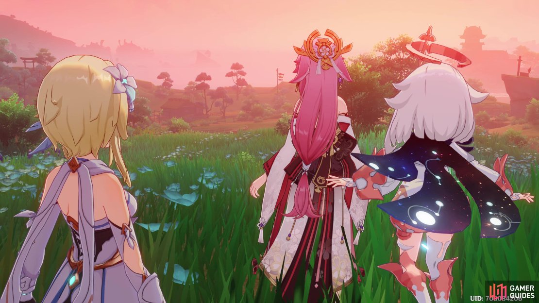 Lumine and Paimon listen to Yae Miko&rsquo;s Past. 