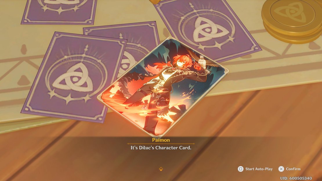 Diluc&rsquo;s character card in Genius Invokation TCG.