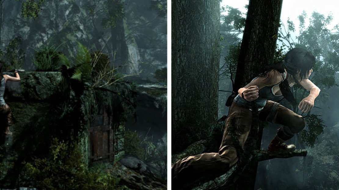 The bow is high up in a nearby tree on the back of a hanging corpse.