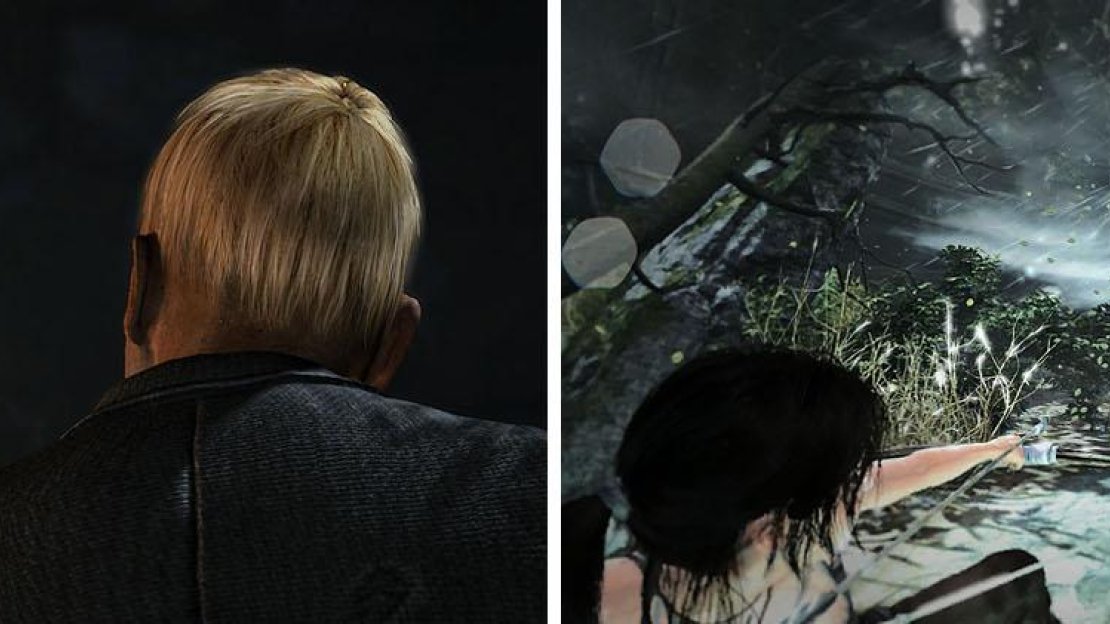 After finding the source of the voices (left) you’ll have to fend off some wolves that attack while Lara is stuck in a trap (right).