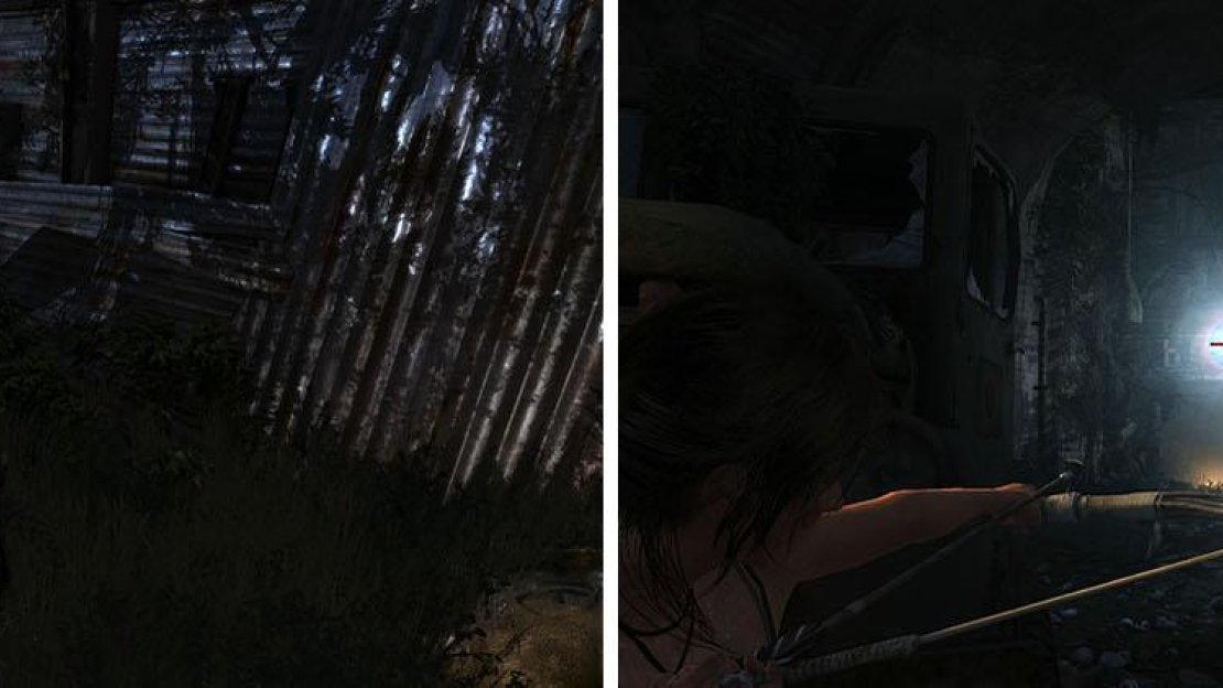 After getting the GPS Cache (left), shoot the man on the spotlight to make the rest of this area fairly easy (right).