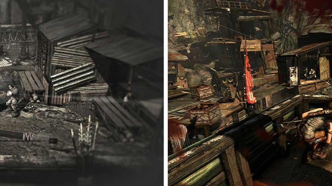 Use the fire arrows on the sewage at the start of the fight (left). After the initial attack, keep an eye on the right to avoid being blindsided (right).