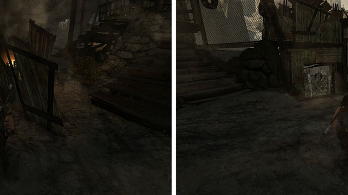 Check behind the metal panels to find a GPS Cache (left). Behind you is a barricade and a ledge, both with GPS Caches (right).
