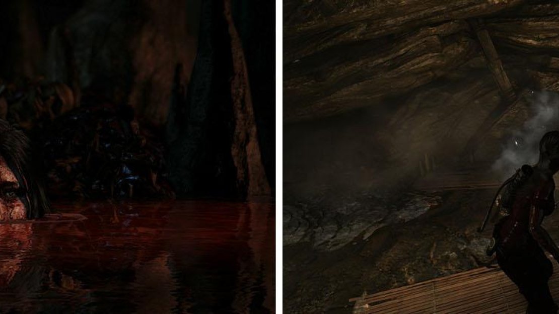 After escaping via the river of blood, head through the gas to the campsite.