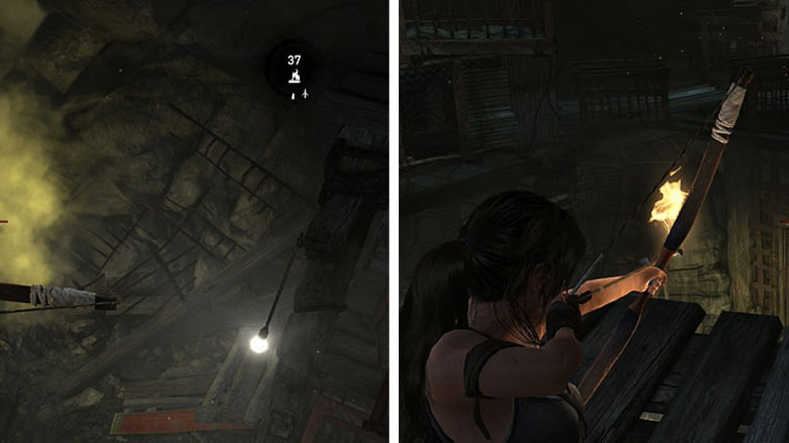 Kill the three men with the gas before you target the sack hanging below.