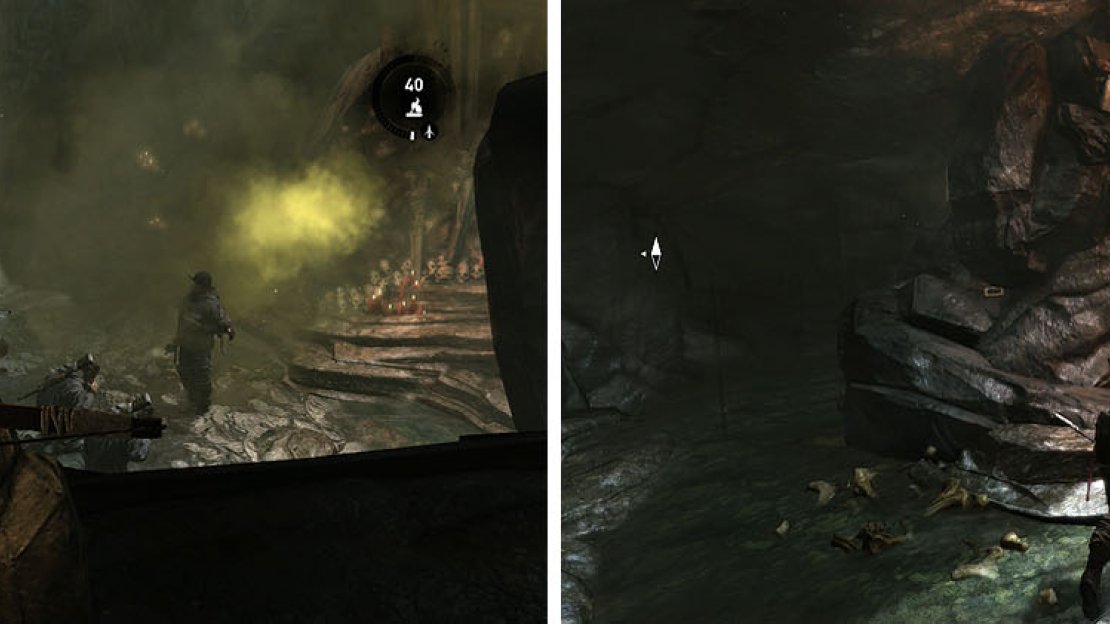 Give the praying Solarii what they are asking for by shooting a fire arrow into the gas (left) and then check the altar for a diary entry (right).