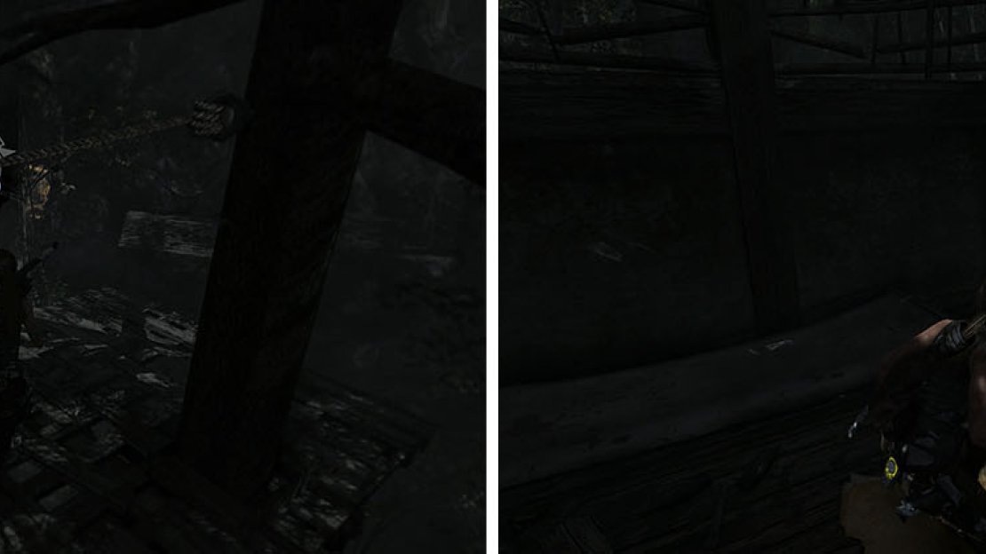 Climb the rope to reach the Japanese dagger (left) and then enter the lodge to the north to find an Acient Scroll (right).
