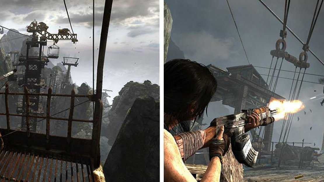 Take the gondola and then head for the suspended ship to start a major fight.