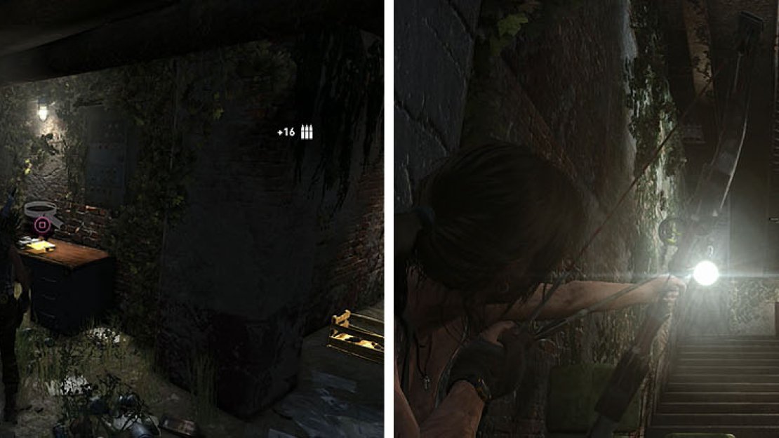 Collect the document at the back of the room before entering the hall, quickly shooting the explosive barrel before it reaches Lara.