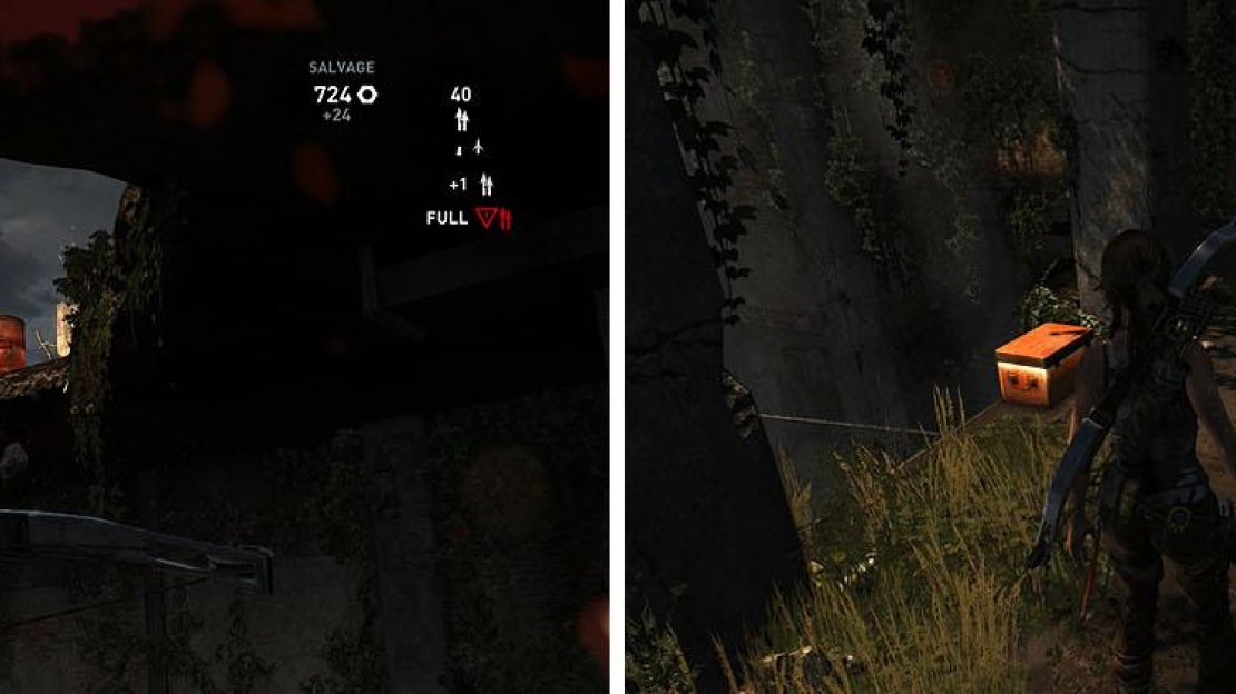 On the third level, exploding the barrel and then turn around to find some salvage.