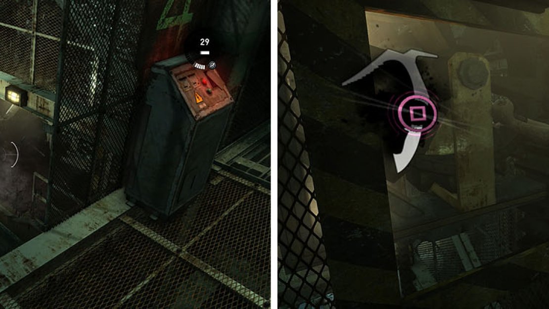Blast through the barricade inside the shaft to reach another wheel.