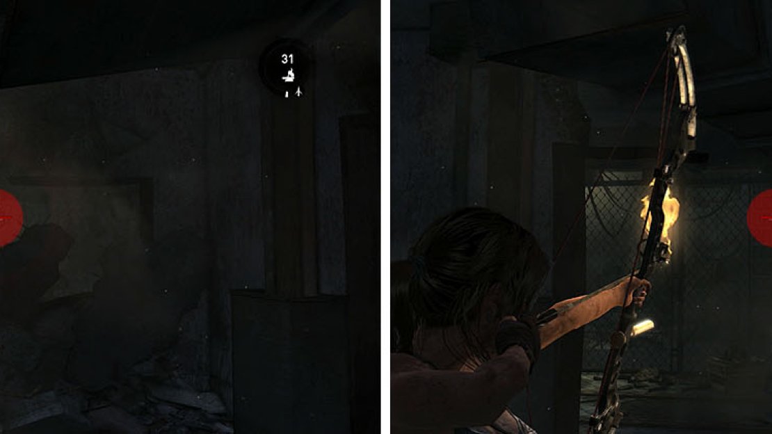 Shoot through the rubble to drop some salvage (left) and through the hall mesh for the final Sun Totem (right).