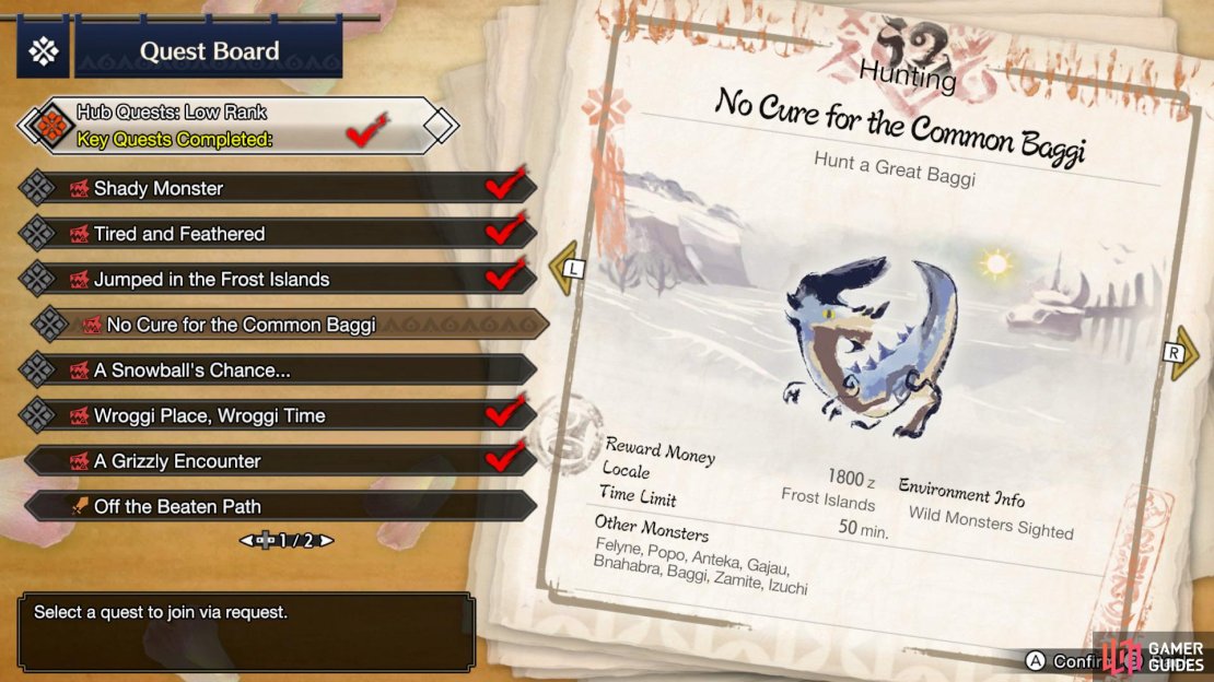 The No Cure for the Common Baggi Quest becomes available when you reach 1* Hub Quests.