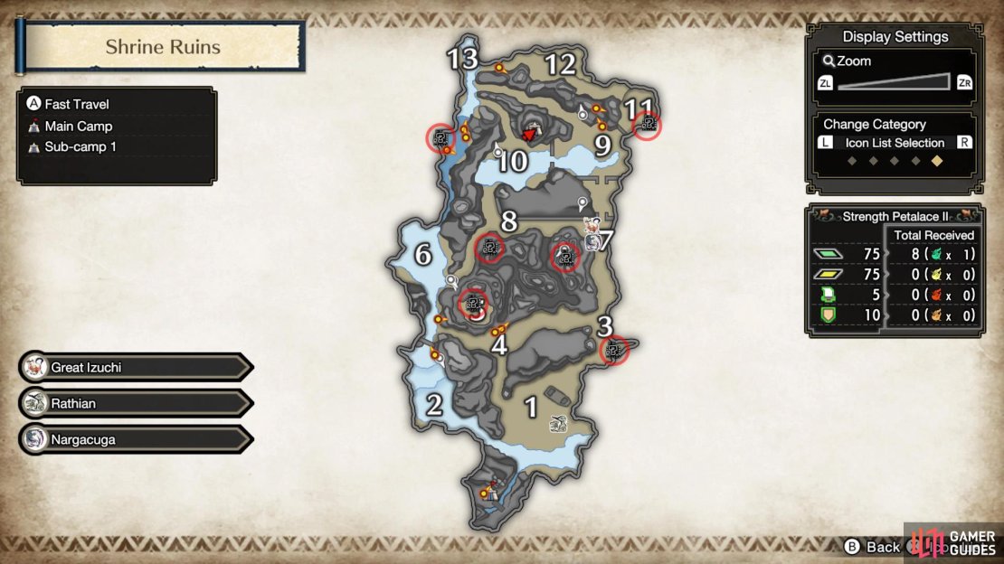 Bonepile locations in the Shrine Ruins